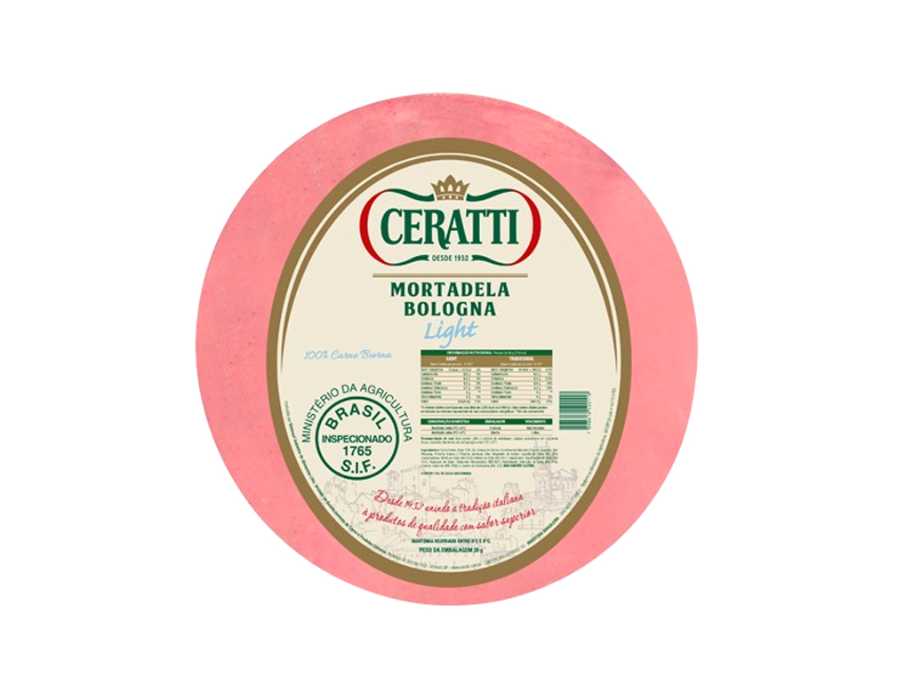 MORTADELA BOVINA MEIA PEÇA LIGHT CERATTI 3,5 KG (CX 1 PÇ)